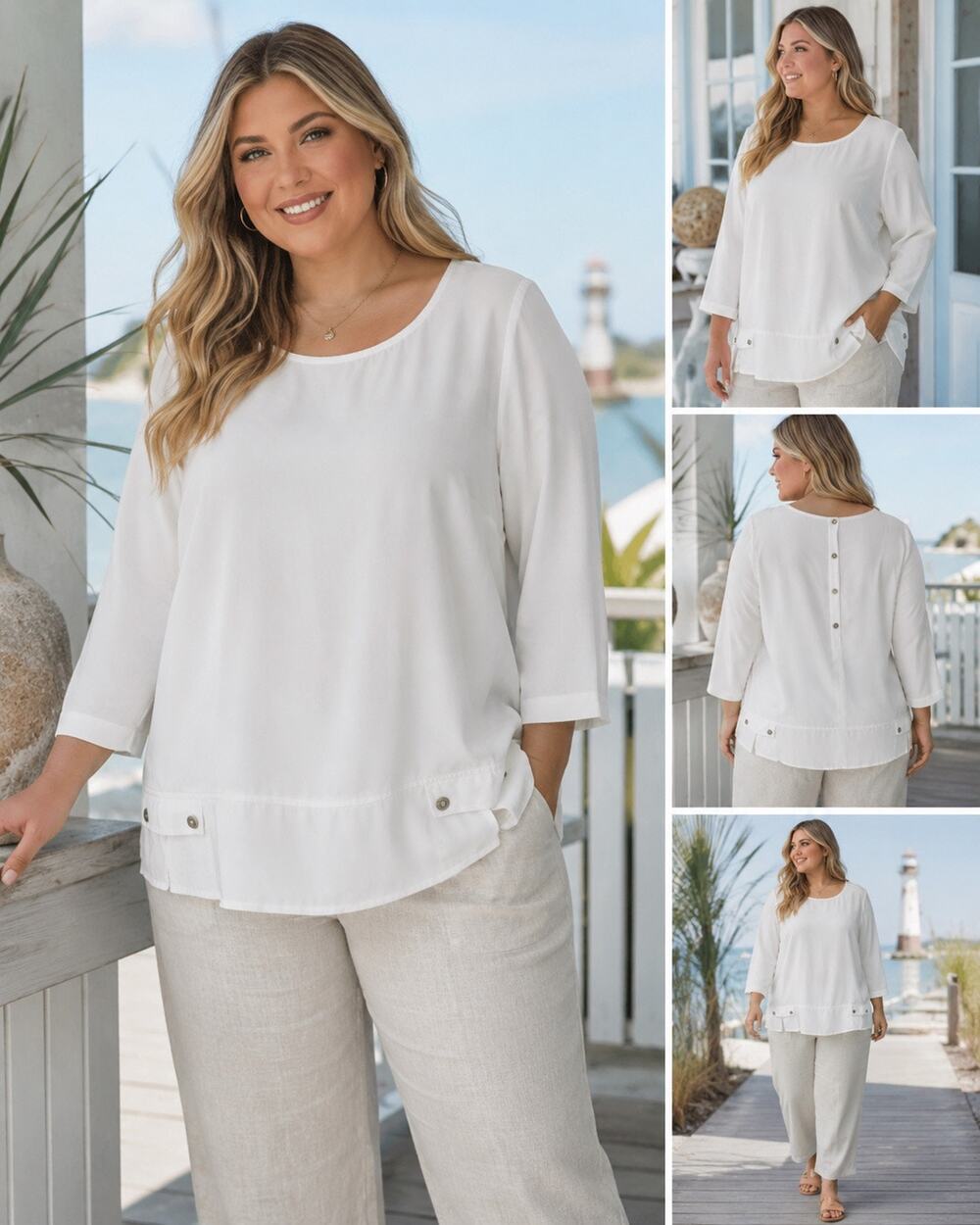 Norm Thompson Tencel Lagonlook Button Sleeve Button Back Neck Tunic Blouse 2x